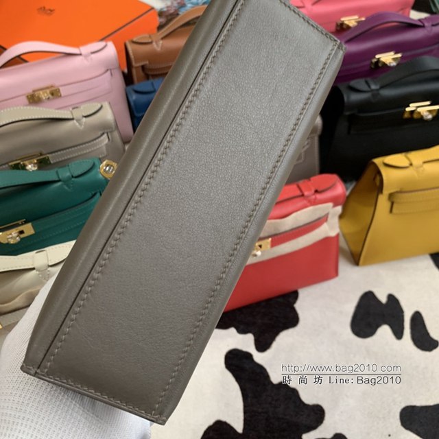 Hermes凱利女包 愛馬仕Minikelly pochette一代 原廠進口swift皮 半手工蠟線 錫器灰 金銀扣  tdh2270